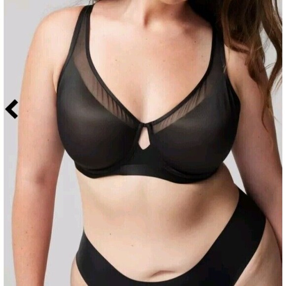 SOMA  Unbelievable Lift Unlined Balconette Bra Size 34DD Black Mesh Underwired - Picture 2 of 9